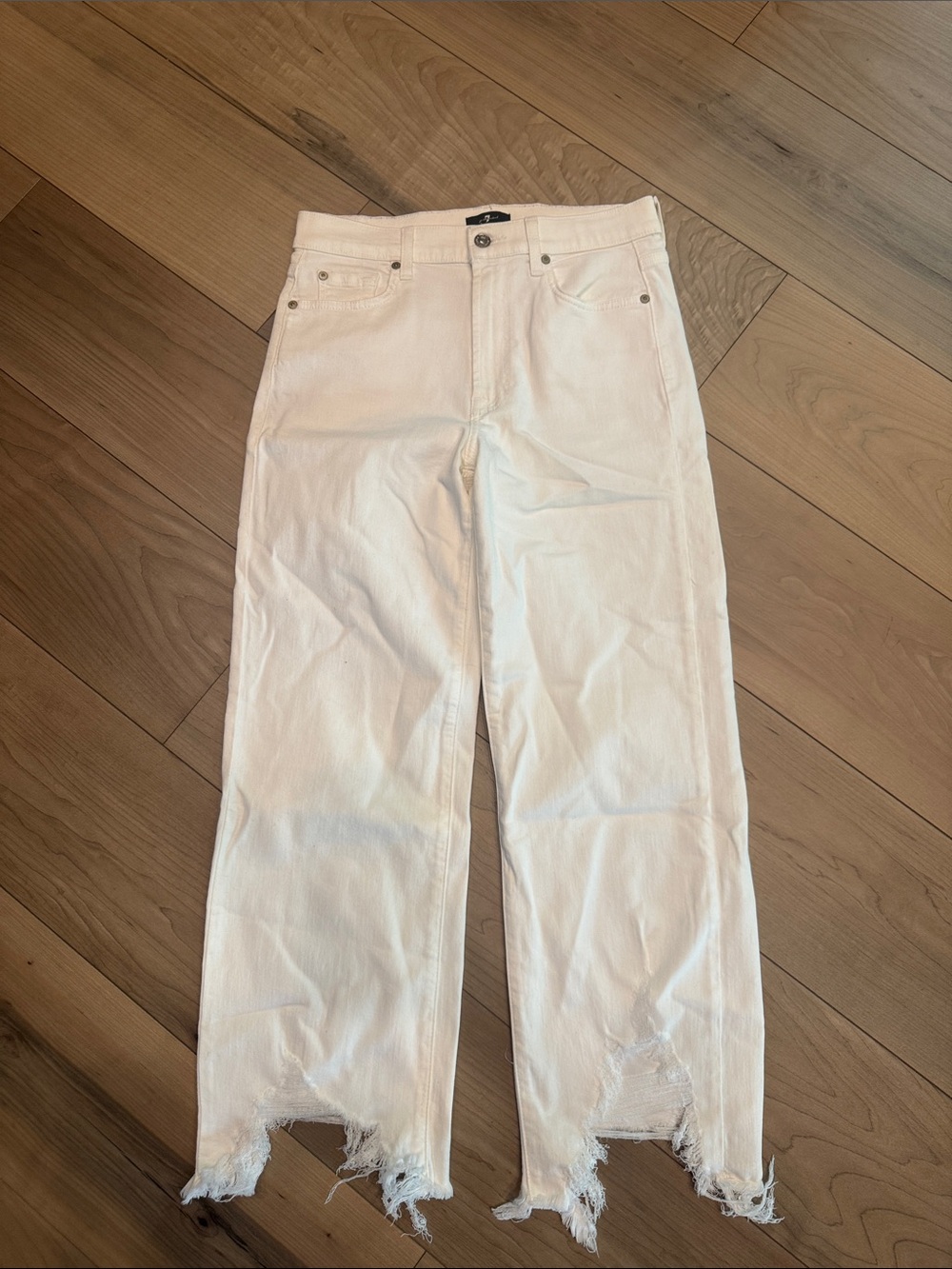 7 For All Mankind White Denim Jeans with Branded Waist Label
